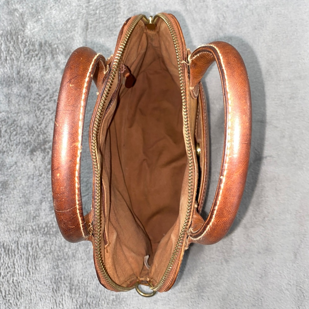 Vintage G.H. Bass Co Satchel Bag M Tan Leather Dome Style Patina Brass Hardware - Picture 8 of 12